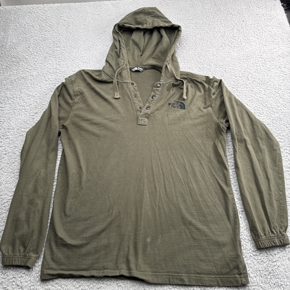 The North Face Hoodie Mens Large Green Lightweight T Snap Drawstring Pullover